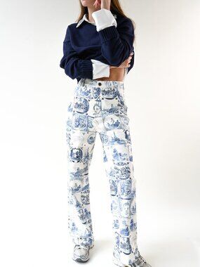 Yellow The Label Miller Jeans Delft Blue Tile Print M